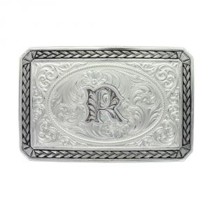 Montana Silversmiths Initial R Antiqued Wheat Trim Portrait Buckle (27200D-R)